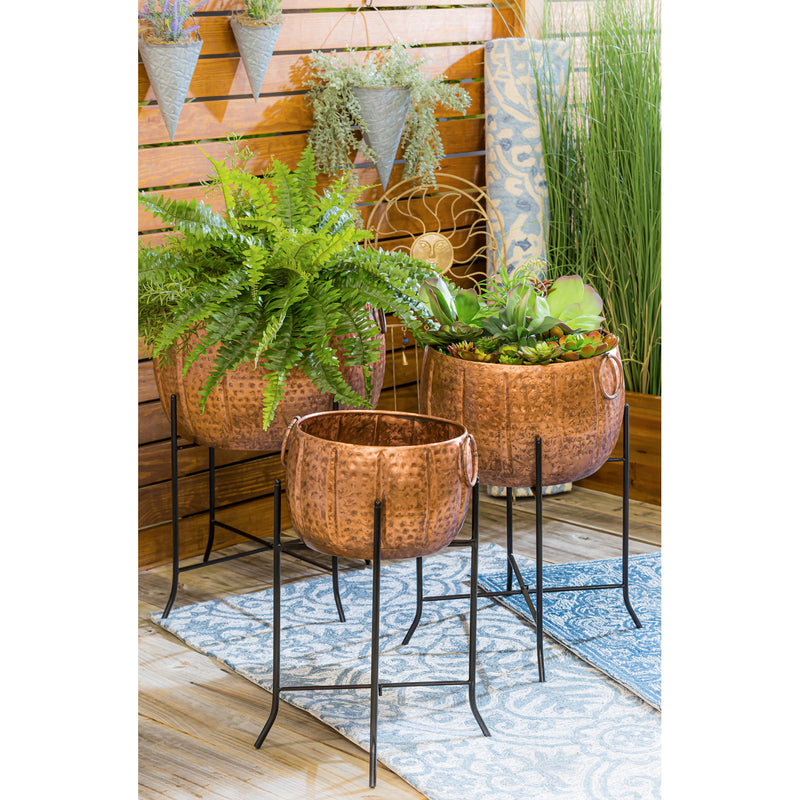 Set of 3 Copper Planters with Stand,8pmtl5200