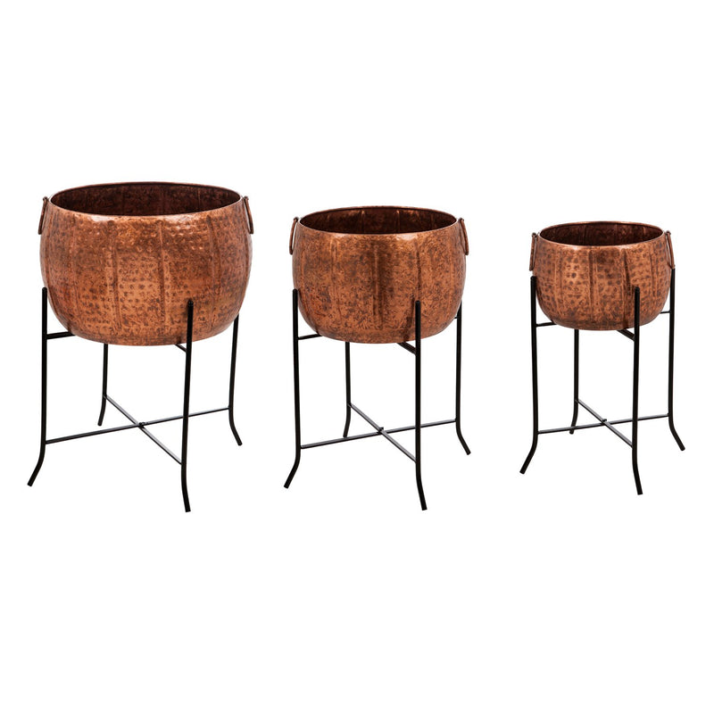 Set of 3 Copper Planters with Stand,8pmtl5200