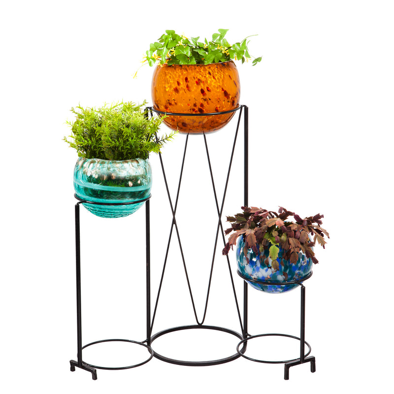 3 Pot Art Glass Planter with Display, 26"x9.75"x28"inches