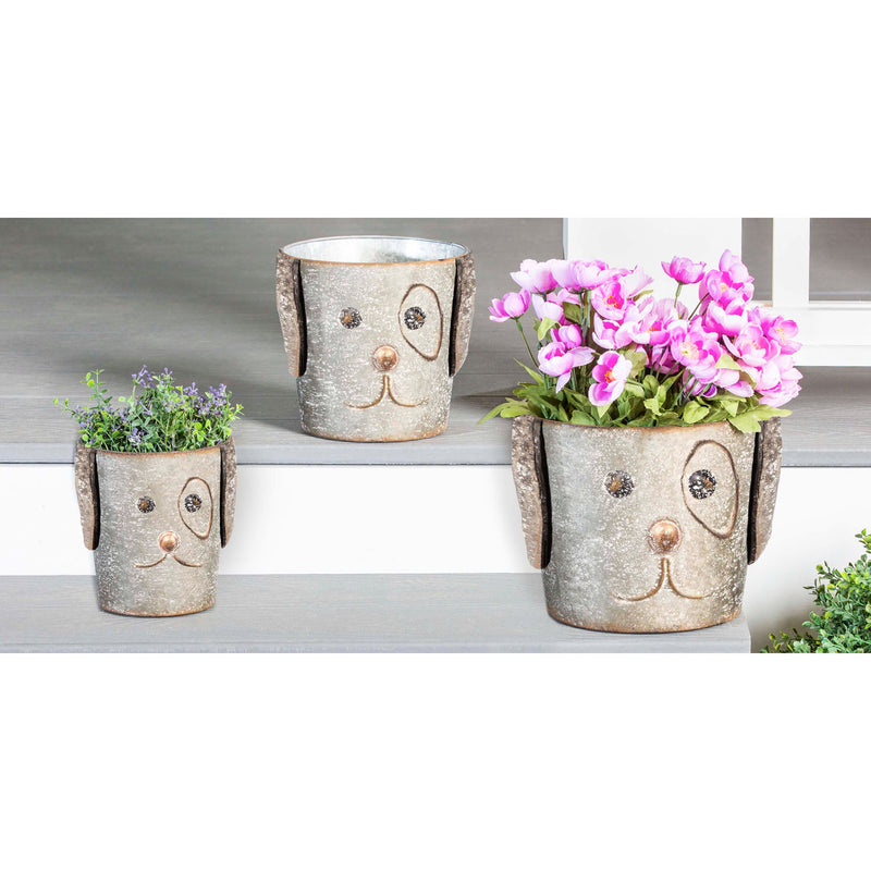 Metal Dog Bucket Planters, Set of 3,8pmtl5253