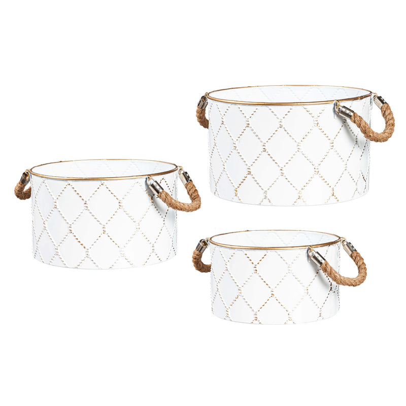 Metal Storage Buckets with Rope Handle, Set of 3, 11.2"x11.2"x6.7"inches
