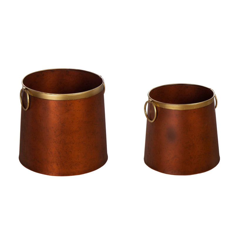 Large Metal Planter with Gold Finish Rim, Set of 2, 15"x15"x14"inches