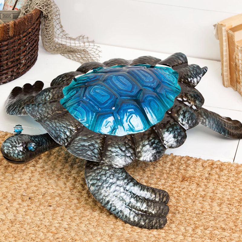 Gifted Living Metal and Glass Indoor/Outdoor Grande Turtle Sculpture, 31.5'' x 9.1'' x 31.3'' inches