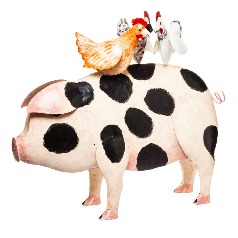 Large Handcrafted Pig with Chickens Statue,8su007