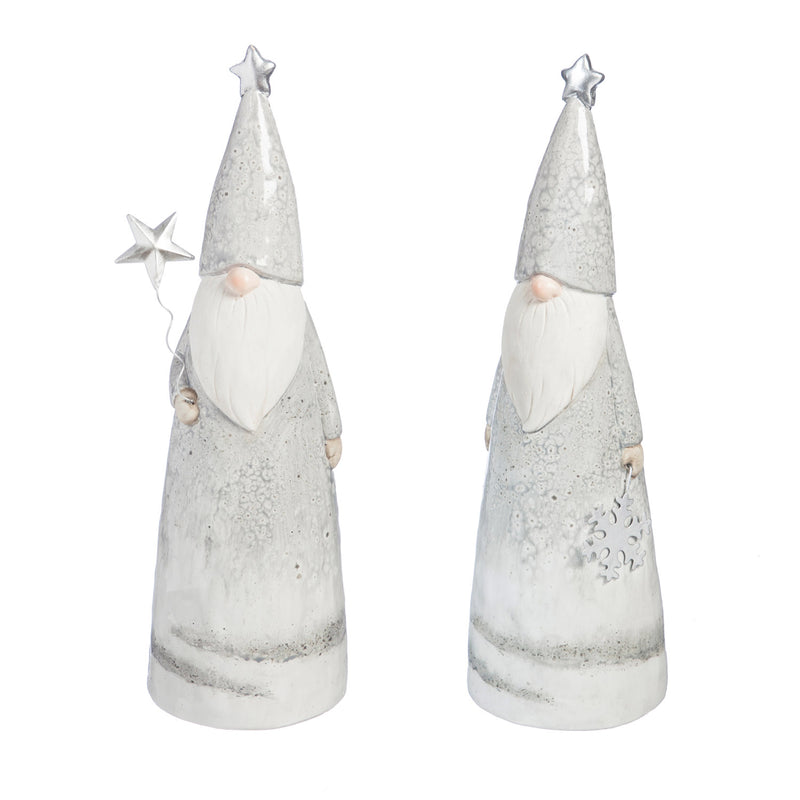 Ceramic Grey and White Santa Gnome Tabletop Decor, 2 Assorted,8tac065