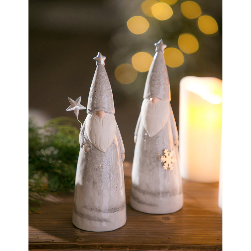 Ceramic Grey and White Santa Gnome Tabletop Decor, 2 Assorted,8tac065