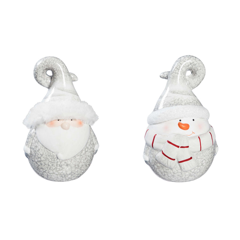 Terracotta Santa and Snowman with Crackle Effect Tabletop Décor, 2 Asst