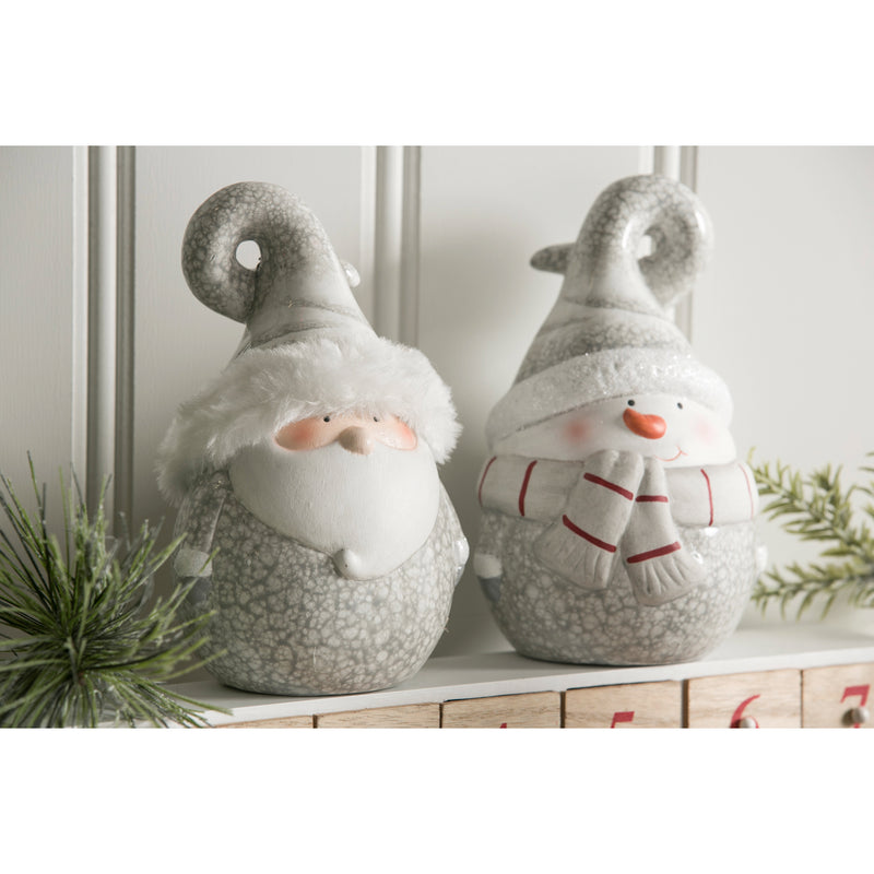 Terracotta Santa and Snowman with Crackle Effect Tabletop Décor, 2 Asst
