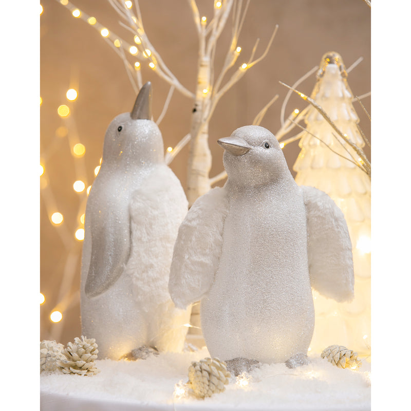Terracotta Penguin with Furry Wings Tabletop Decor, 2 Asst