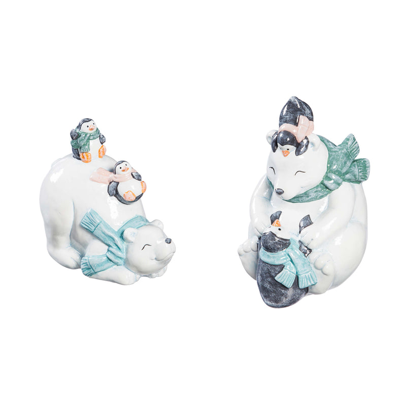Ceramic Polar Bear with Penguin Friends Tabletop Décor, 2 Asst,8tac092