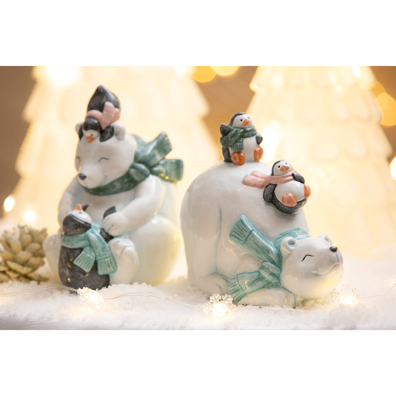 Ceramic Polar Bear with Penguin Friends Tabletop Décor, 2 Asst,8tac092