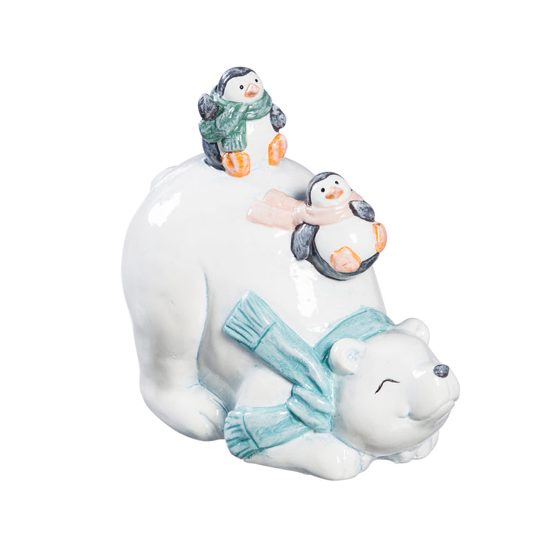 Ceramic Polar Bear with Penguin Friends Tabletop Décor, 2 Asst,8tac092