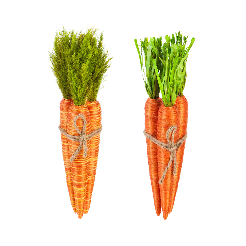 Natural Fiber Bunch of 3 Carrots Tabletop Decoration, 2 Assorted: Grass, Sisal