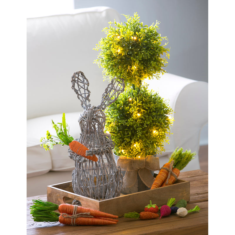 Rattan Rabbit with Carrot Tabletop Decoration