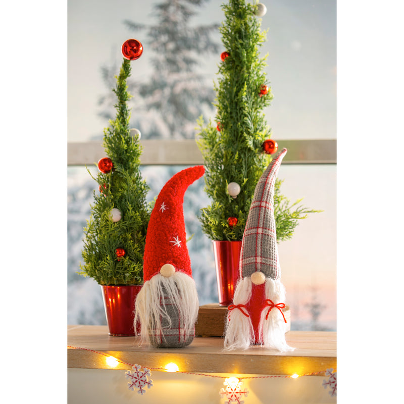 Plush Gnome Couple Tabletop Decor, Red/Gray, 2 Asst
