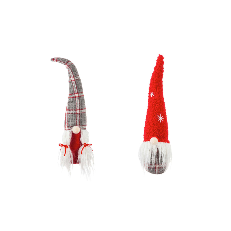 Plush Gnome Couple Tabletop Decor, Red/Gray, 2 Asst
