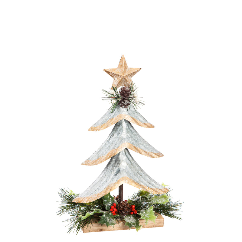 Silver Metal Tree with Glitter and Artificial Tabletop Décor, Set of 2,8tam343