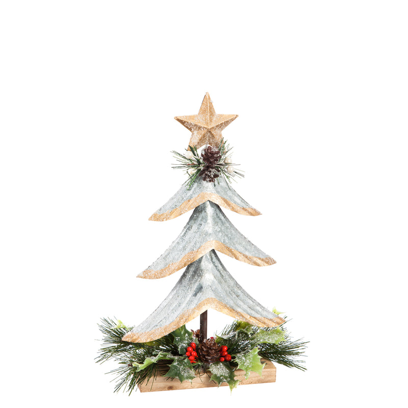 Silver Metal Tree with Glitter and Artificial Tabletop Décor, Set of 2