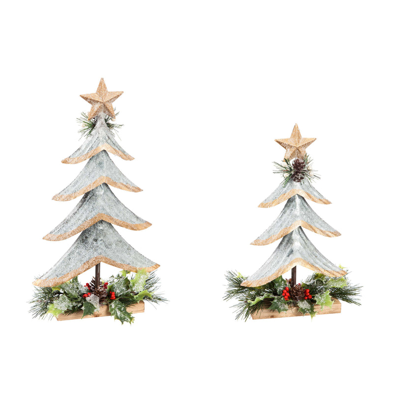Silver Metal Tree with Glitter and Artificial Tabletop Décor, Set of 2,8tam343