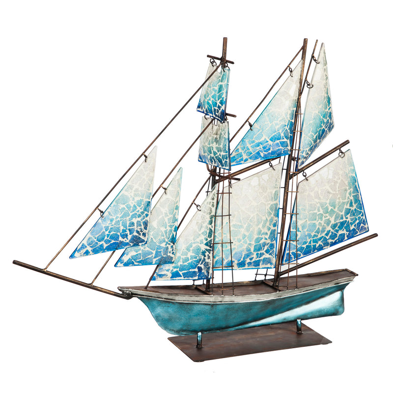 Metal Sailboat with Mosaic Sails, 31.5'' x 6'' x 25'' inches