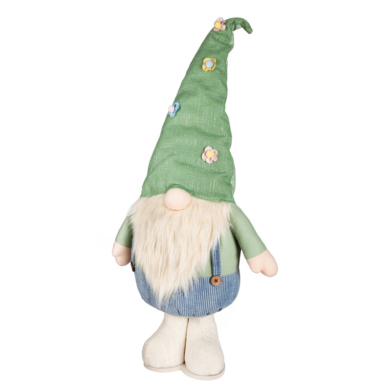 Gnome with Green Floral Hat and Blue Overalls  Table Décor, 16"x8.5"x32"inches