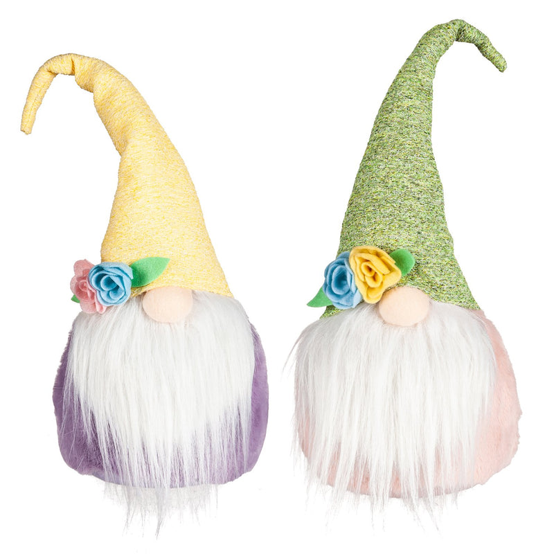 Gnome with Flower Embellish Hat and Round Body Table Décor, 2 Asst,8tan120