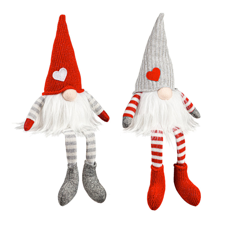 LED Plush Gnome with Heart Embellished Hat Table Décor, 2 Asst, 8"x4.25"x18"inches