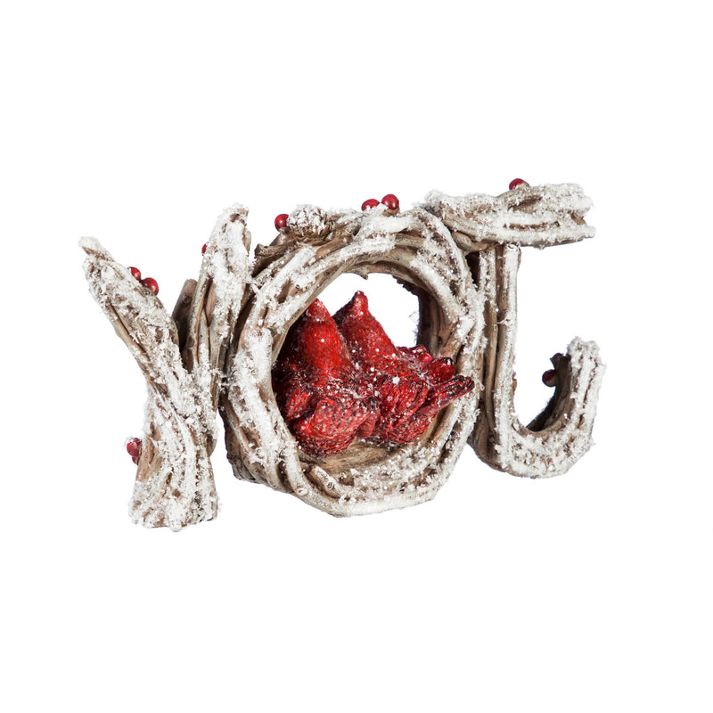 Snow covered cardinal tabletop decoration with berries, 2 Assorted