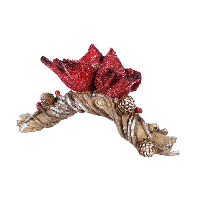 Snow covered cardinal tabletop decoration with berries, 2 Assorted
