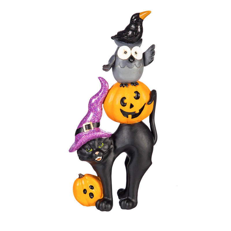 Cat with Owl and Pumpkin Tabletop Decoration
