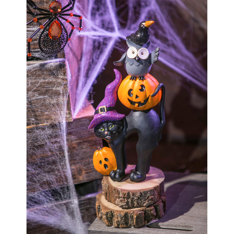 Cat with Owl and Pumpkin Tabletop Decoration