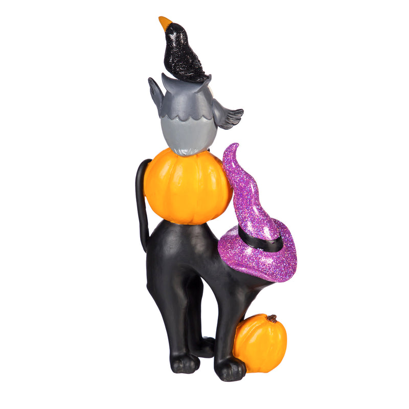 Cat with Owl and Pumpkin Tabletop Decoration