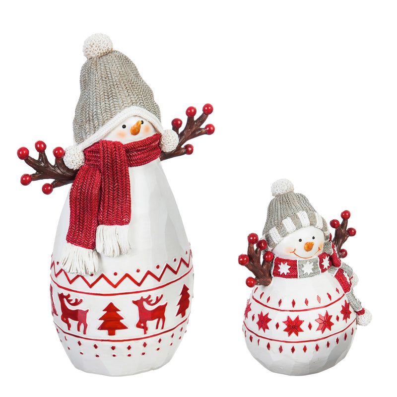 White and Red Snowman with Scarf Tabletop Decoration, Set of 2, 5.5'' x 3.2'' x 8.7'' inches