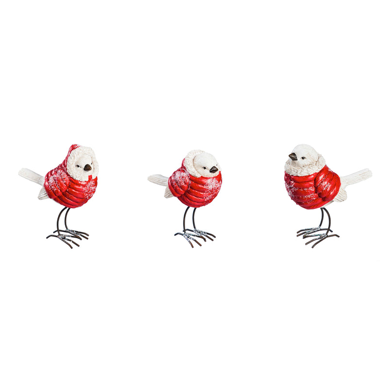 Resin Snowbird with Red Coat Tabletop Décor, 3 Asst
