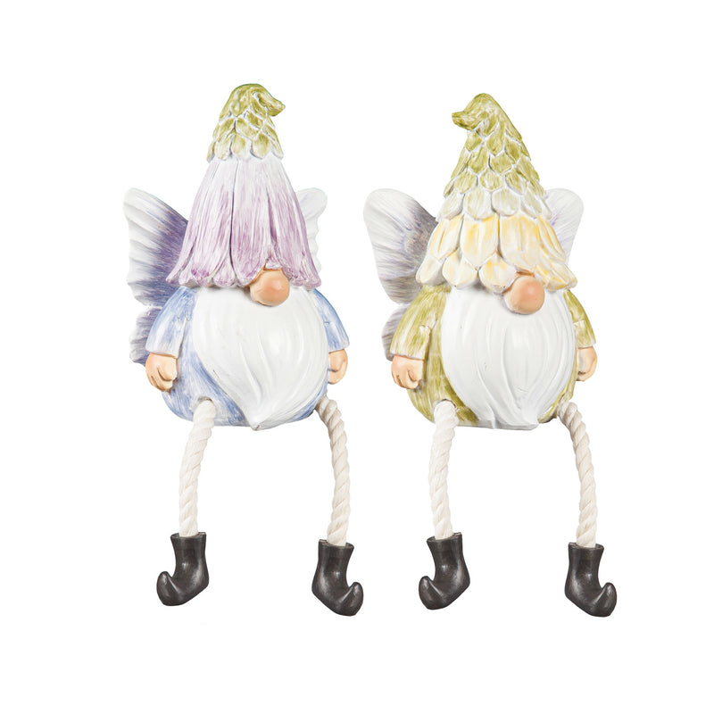 Polyresin Gnomes with Floral Hat and Dangling Legs Table Décor, 2 Asst, 2.5"x1.75"x6.25"inches