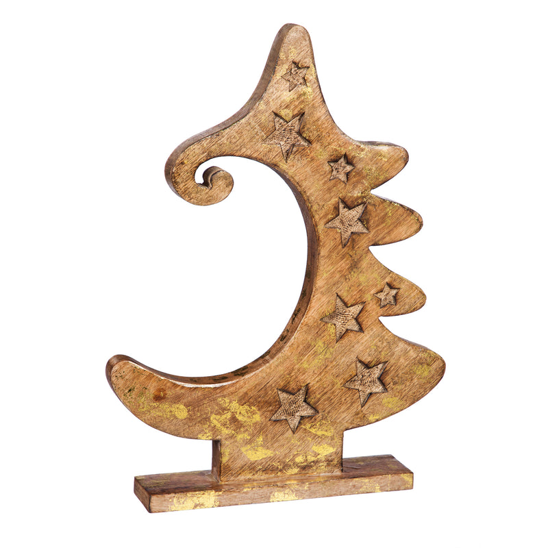 16" Wood Carved Tree Ornament Display