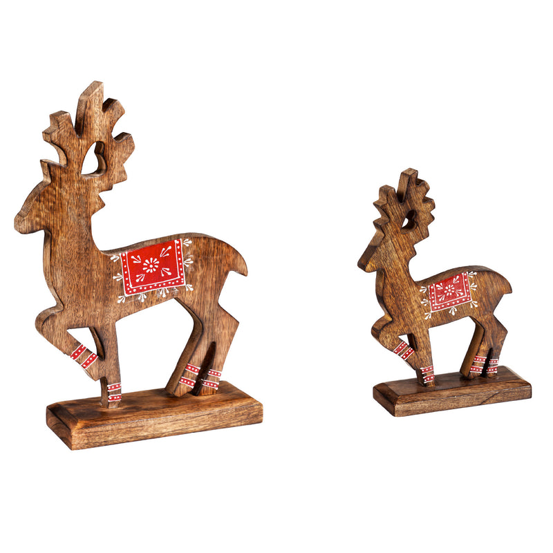 Wood Deer Table Decor, Set of 2, 7"x2.5"x13"inches