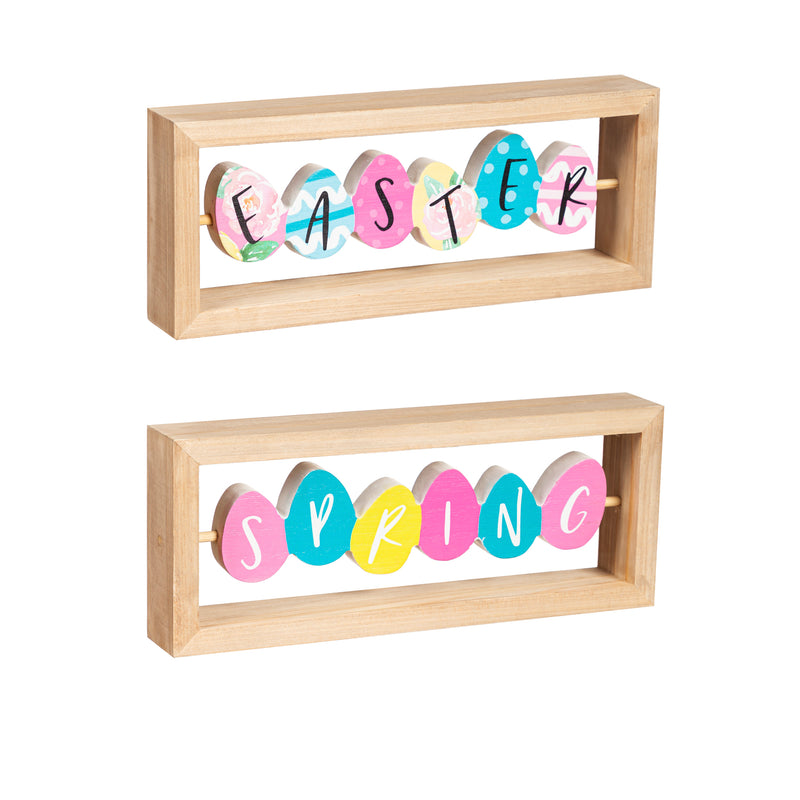 Wood Easter Egg Table Décor with 2 Messages: Easter/Spring, 9.75"x1.5"x3.75"inches