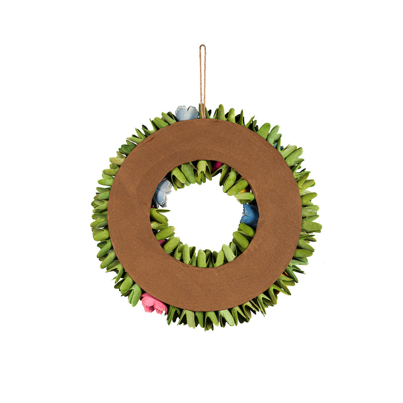 17" Willow Wood Chip Floral Wreath, 17"x3.54"x17"inches