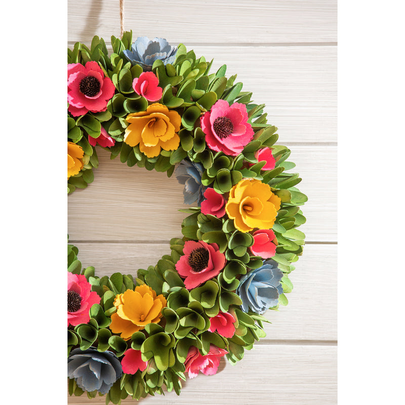 17" Willow Wood Chip Floral Wreath, 17"x3.54"x17"inches