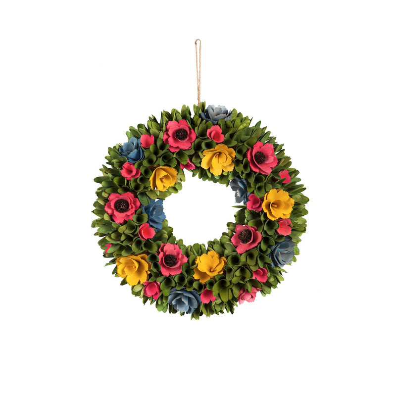 17" Willow Wood Chip Floral Wreath, 17"x3.54"x17"inches