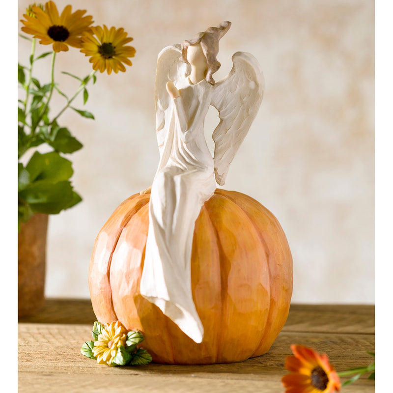 Angel on Pumpkin Figurine, 7"x7"x10.75"inches