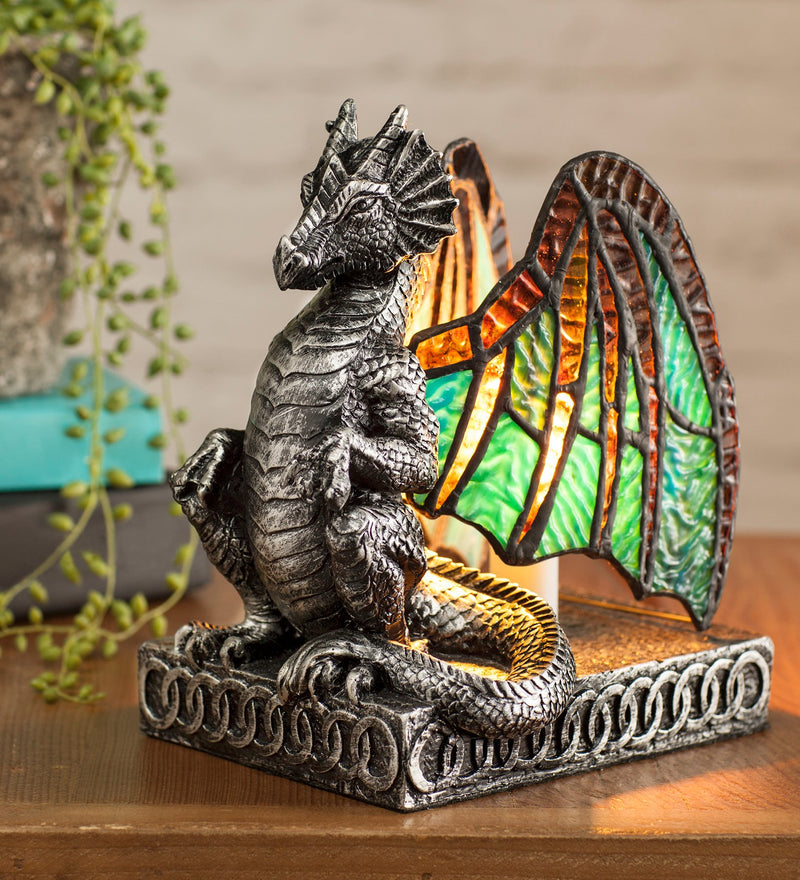 Lighted Stained Glass Dragon, 6.5"x4.5"x8"inches