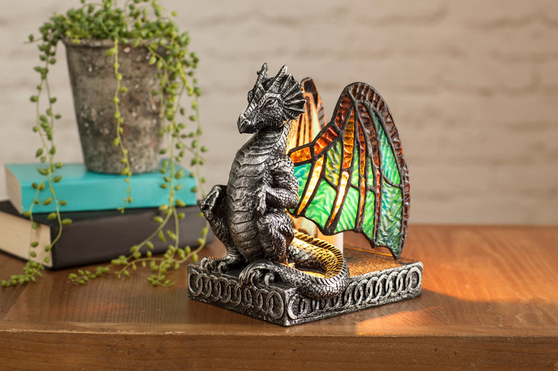Lighted Stained Glass Dragon, 6.5"x4.5"x8"inches