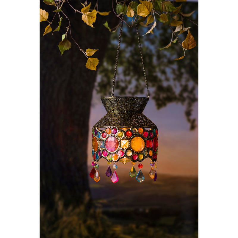 Metal Hanging Solar Garden Light with Colorful Acrylic Jewels,8.5"x8.5"x10"inches