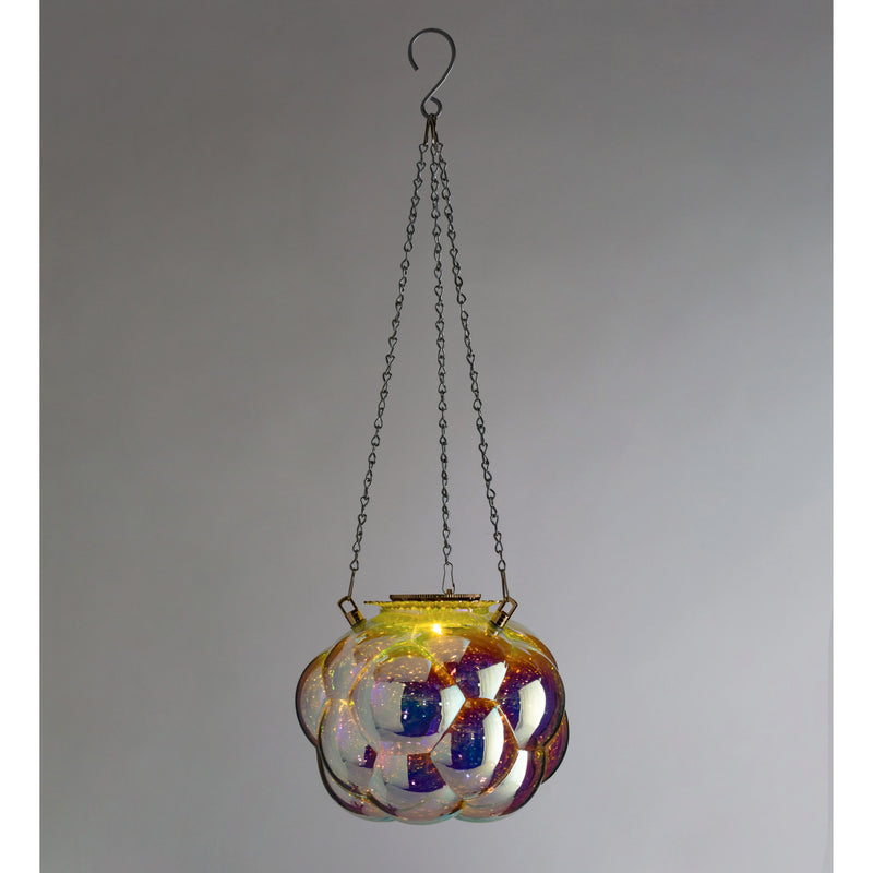 Evergreen Deck & Patio Decor,Hanging Bubbles Solar Iridescent Glass Light with 16" Hanging Chain,9x9x8.63 Inches