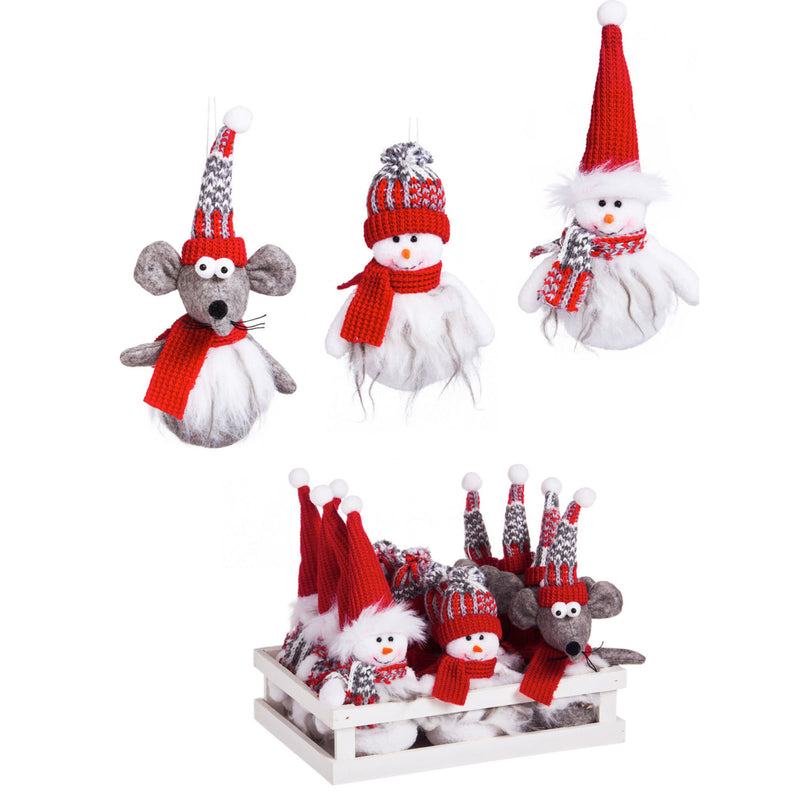 Evergreen Winter Characters Plush Ornament in Crate, 3 designs 12pcs, 1.6'' x 2.8'' x 7.9'' inches