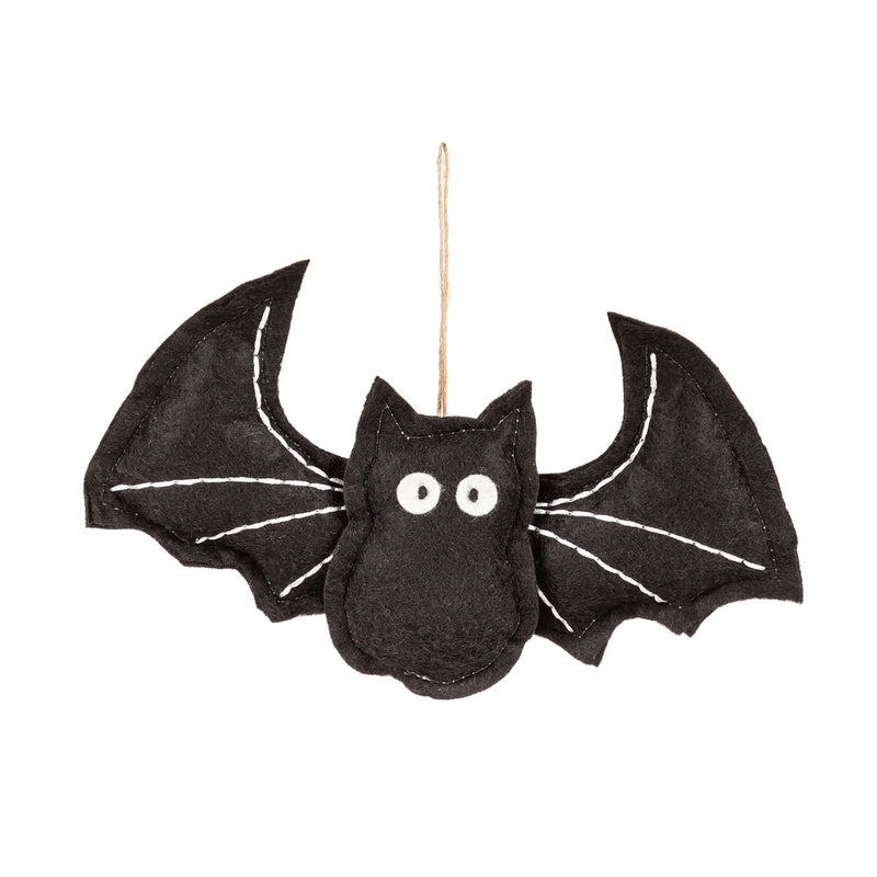 Plush Bats Hanging Décor,  12 Piece Total in Wooden Crate, 3.15"x0.79"x3.94"inches