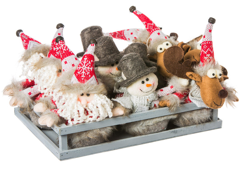 Evergreen Nordic Plush Ornaments in Wooden Tray, Includes 12 pieces, 2.4'' x 4.7'' x 5.1'' inches