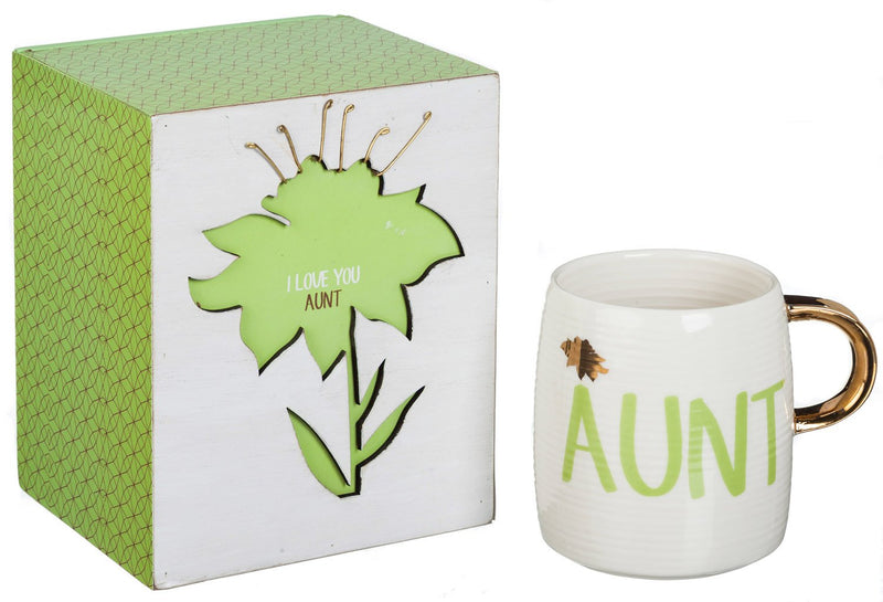 Evergreen Box Sign & Ceramic Cup, Title Gift Set w/metallic accent, 12 OZ,  I Love you Aunt, 4.65'' x 3.78'' x 3.19'' inches